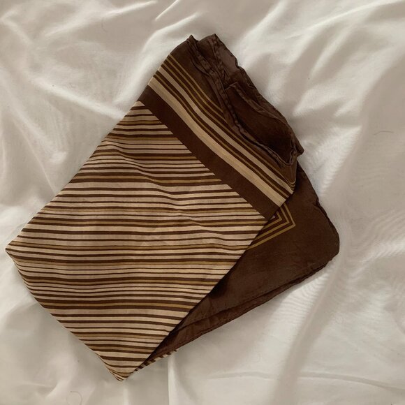 Vintage Striped Brown Handkerchief Neckerchief Scarf - Picture 1 of 6